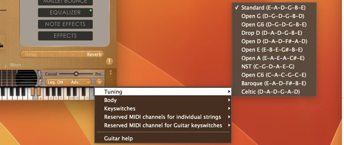 Guitar mode 고급 설정