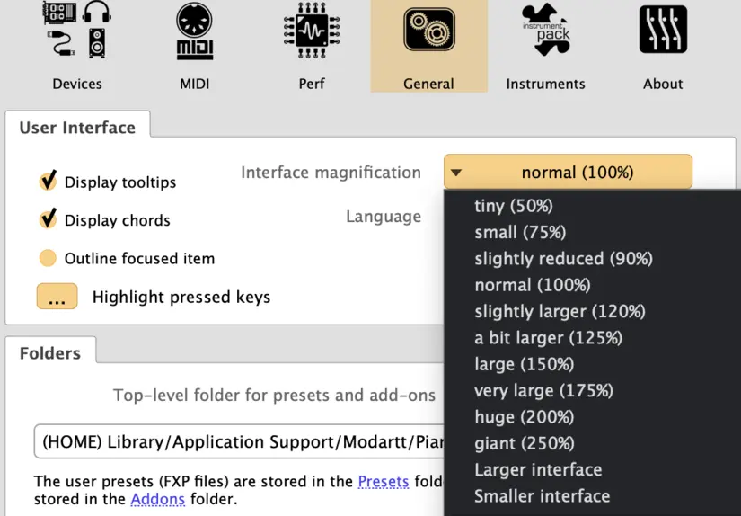 Interface magnification 메뉴